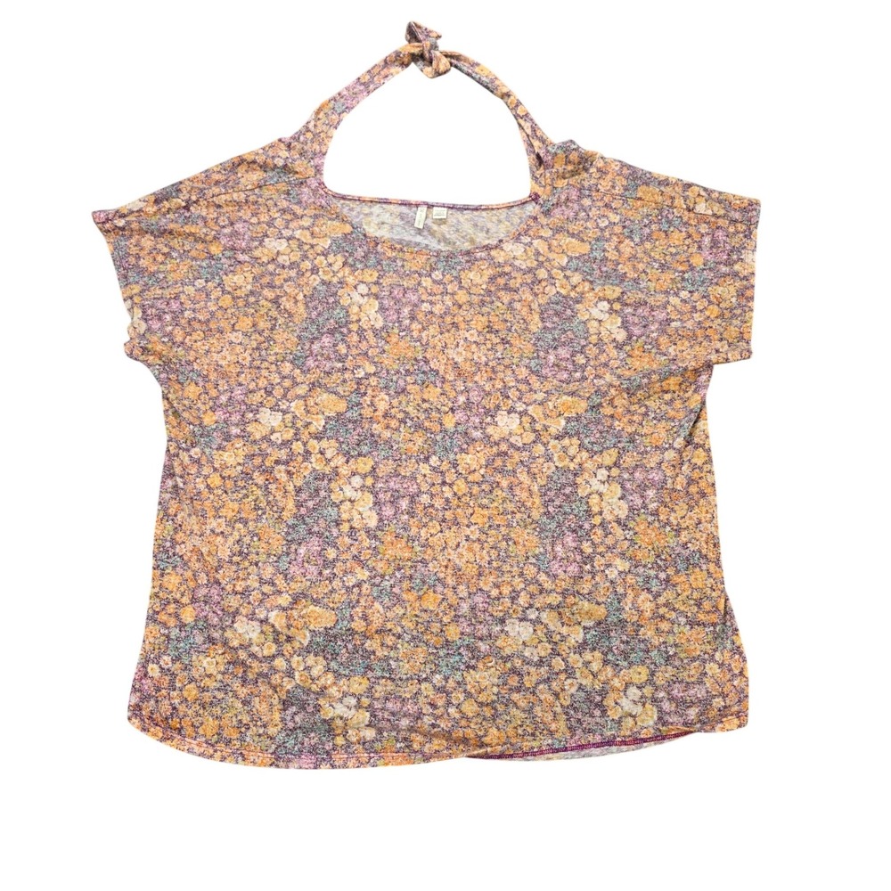 Cato Floral Halter Neck Top Womens Size 22/24W Purple Orange Dolman Short Sleeve